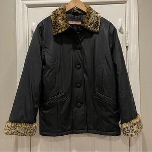 Vtg Tudor Court Coat Women’s Large Black Animal Print Y2K 90s Coat FLAW